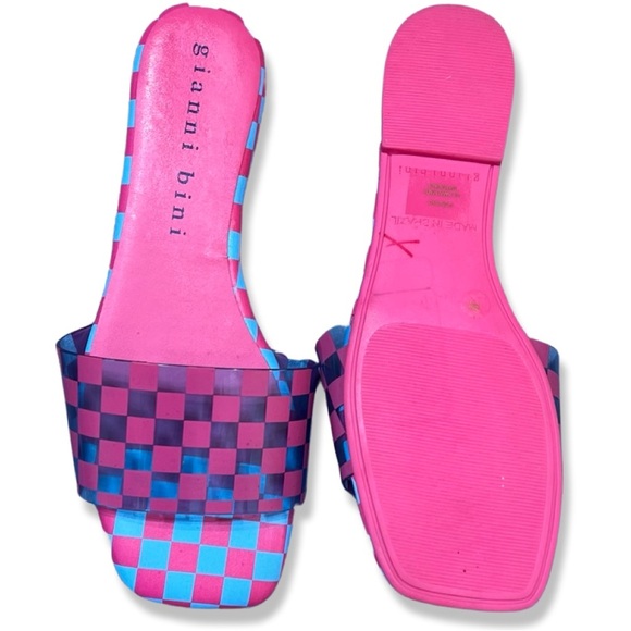 🎩🗝️NWOB $98 Gianni Bini
Cobitwo Checkered Banded Square Toe Sandals Pink/Blue - Picture 2 of 4